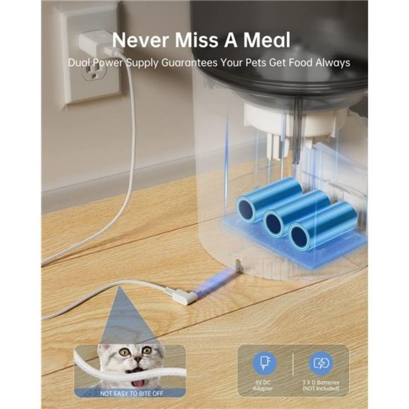 Automatic Cat Feeders, 3L Timed Cat Dry Food Dispenser with Clog-Free Design - Picture 6 of 6